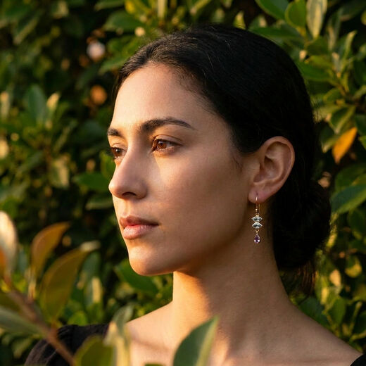 Topaz and amethyst hook earrings by Mirabelle